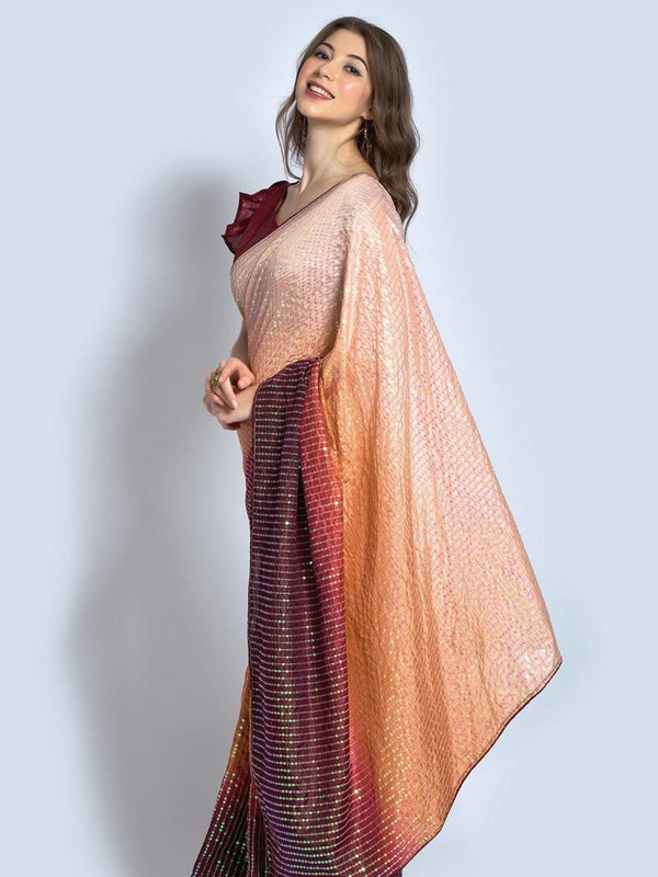Buy Peach Saree Crepe Silk Placed Sequin With Running Blouse For Women by  Nazaakat by Samara Singh Online at Aza Fashions.